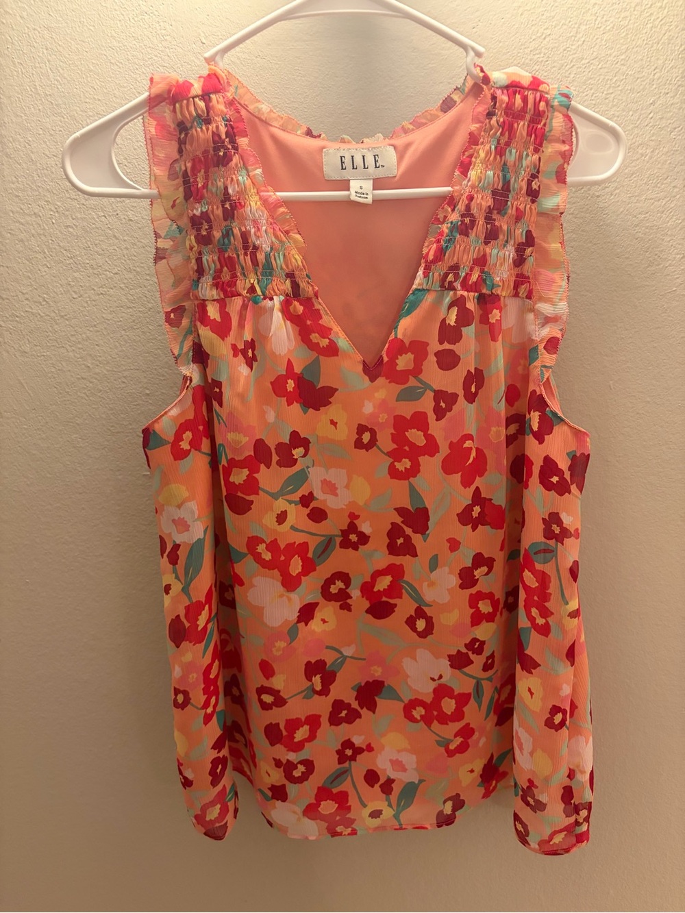 Elle Coral Floral V-Neck Ruffle Tank Top